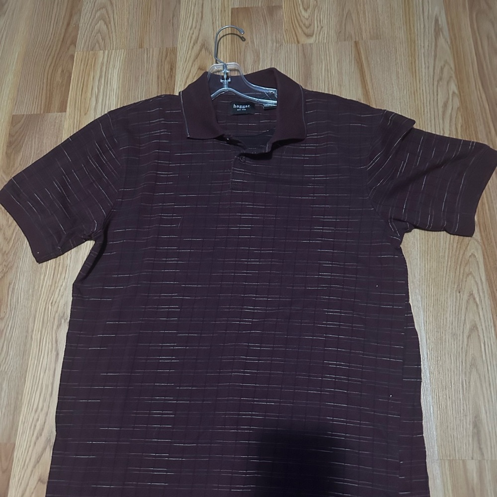 Haggar Men's Polo Shirt Short Sleeve Brown Striped Design